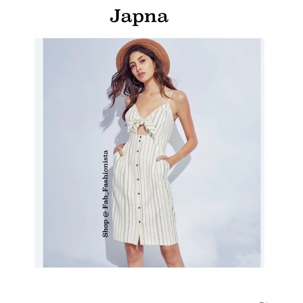 Japna Cream and Brown Striped Dress